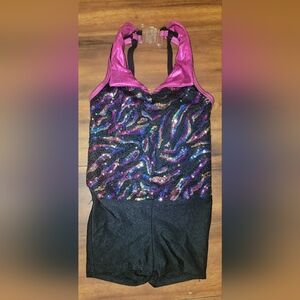 Girl's Carnivale Shortall Pink Sequin and Black Kids One Piece Costume  13174